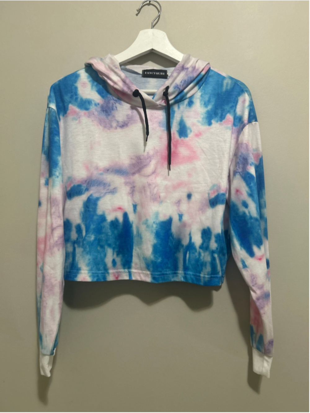 Women's Fancyqube Tie-Dye Crop Hoodie Sweatshirt Blue Pink Size M